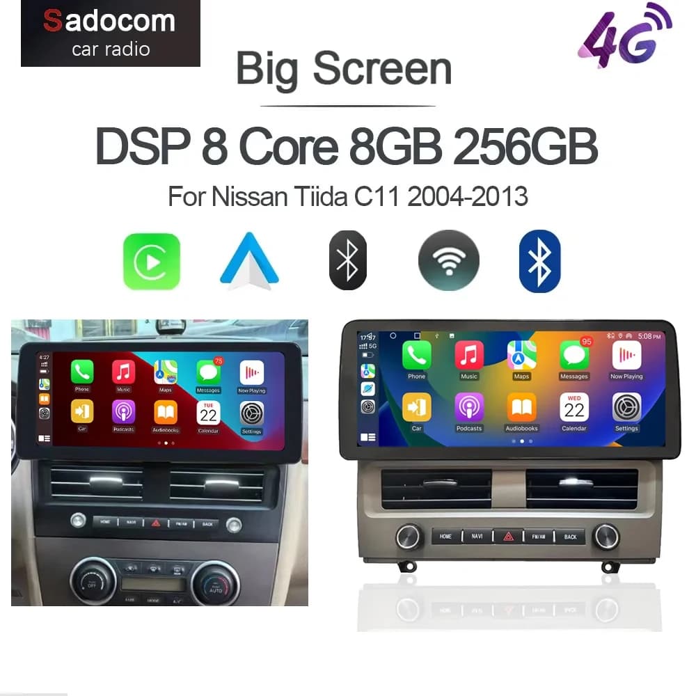 12.3 "QLED 720P 360 8G + 256G Carplay Android 14.0 Lettore per auto navigazione GPS DSP WIFI Stereo autoradio Per Nissan TIIDA 2004- 2013