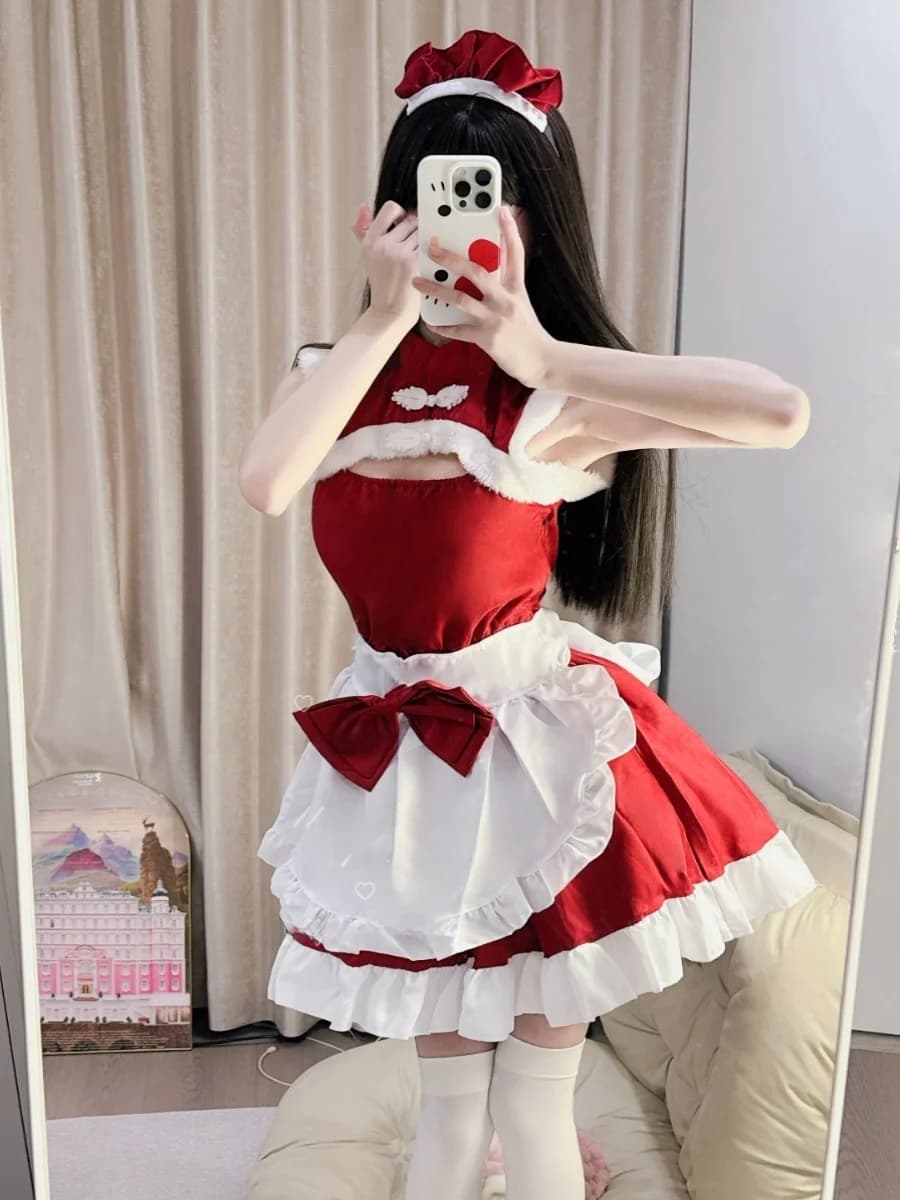 Sexy Christmas Lolita Dress Miubby New Chinese Style Christmas Maid Uniform Sweet Style Polyester Fiber Spring Autumn Winter