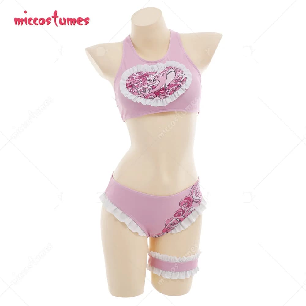 Women Kawaii Bathing Suit Rose Shark Pattern Two Piece Swimwear Two Piece Beach Swimsuit Bathing suit