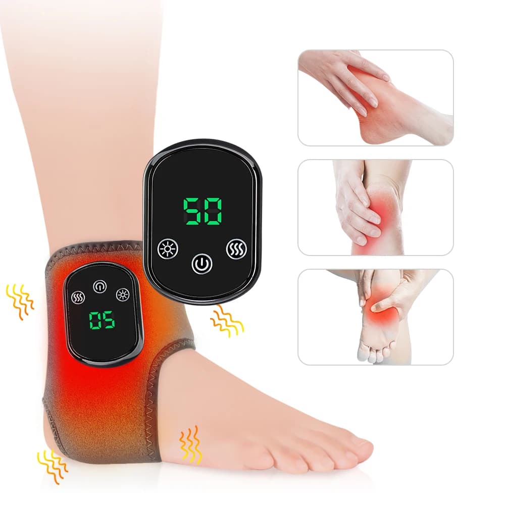 Electric ankle massager with heat and vibration, wireless heating pad, for sports recovery, hot support belt