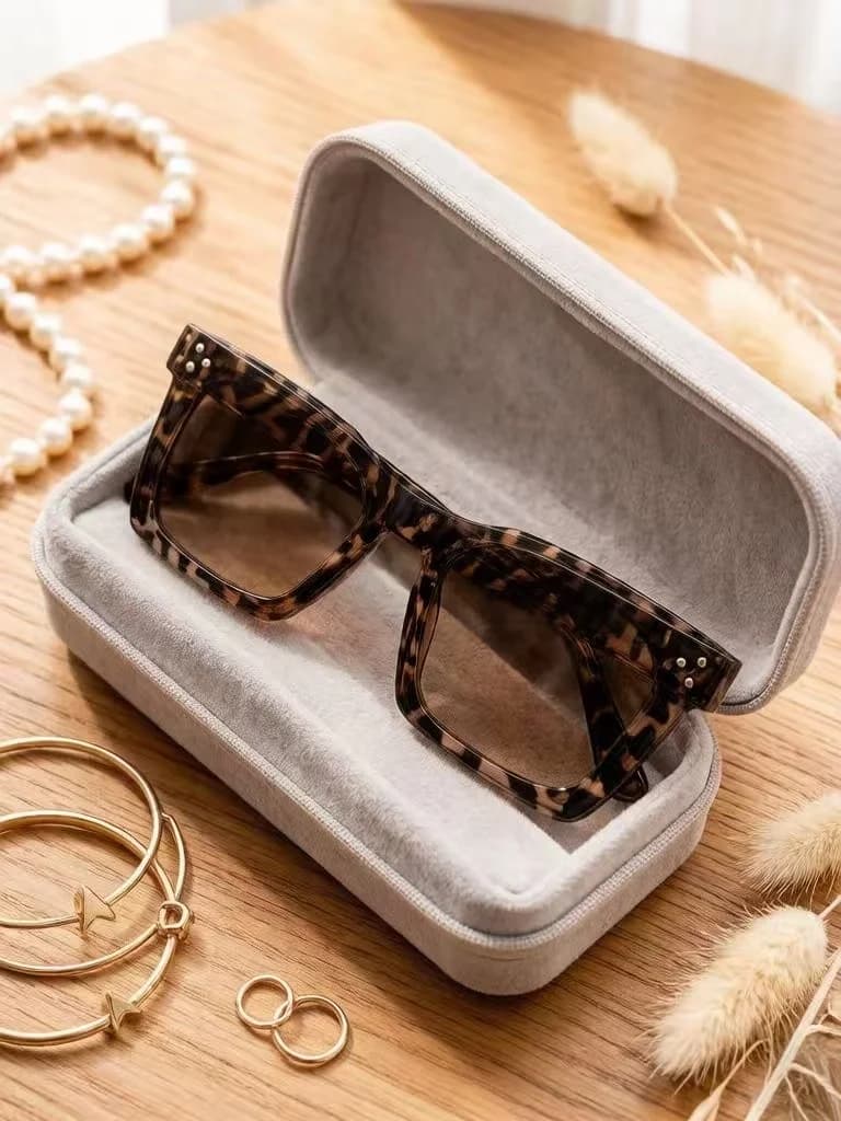 1 paio di occhiali classici quadrati con montatura in tartaruga, occhiali protettivi con stampa leopardata, occhiali da sole alla moda casual