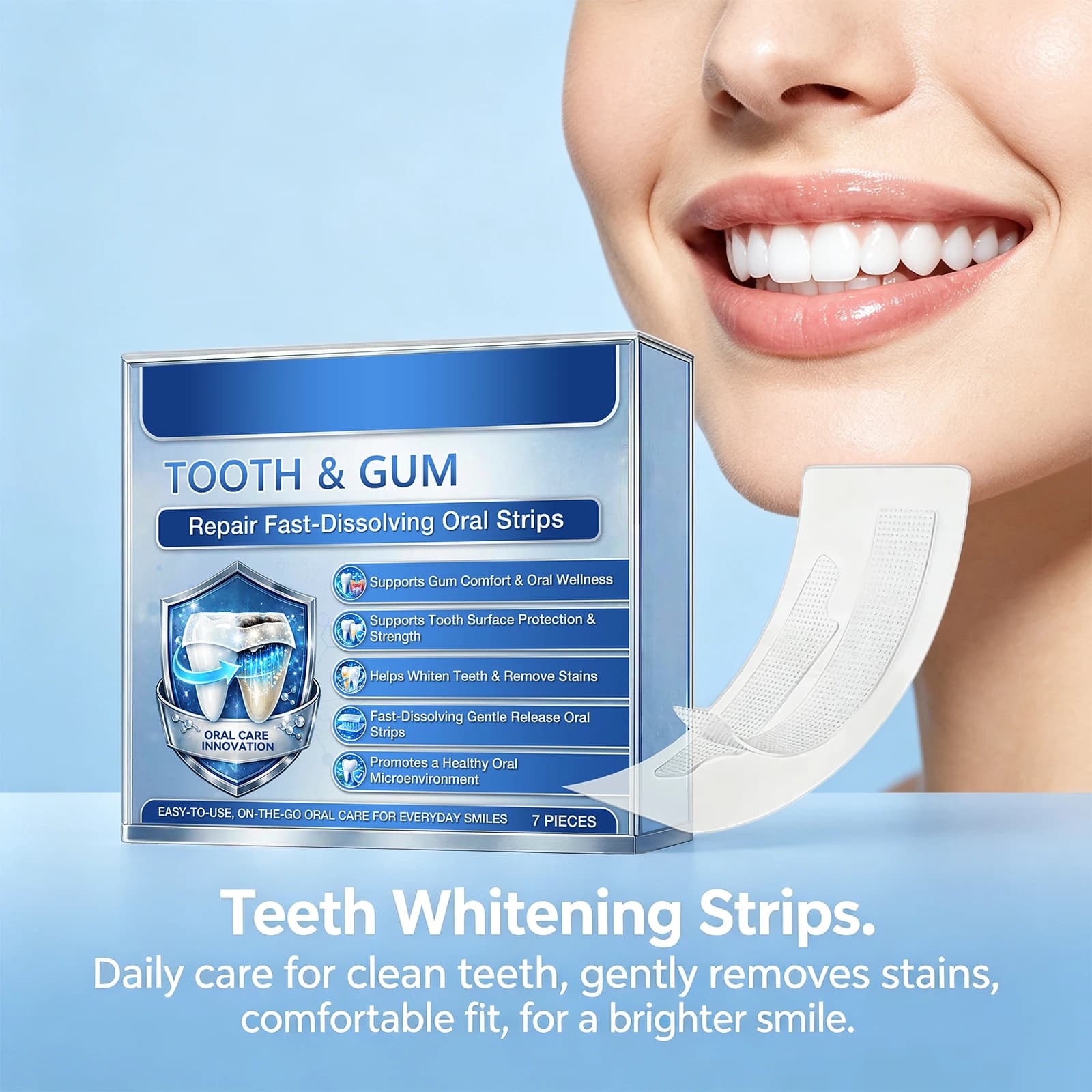 Tooth & Gum Repair Oral Strips 7PCS Teeth Whitening Stain Remover Gum-Soothing Oral Care Strips Protect Brightening Teeth Care