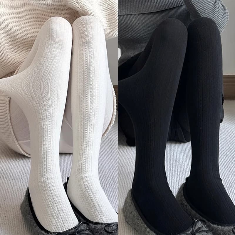 Japanese Jk White Fried Dough Twists Pattern Pantyhose for Female Autumn/winter Plush and Thickened Vintage Bottomed Pantyhose