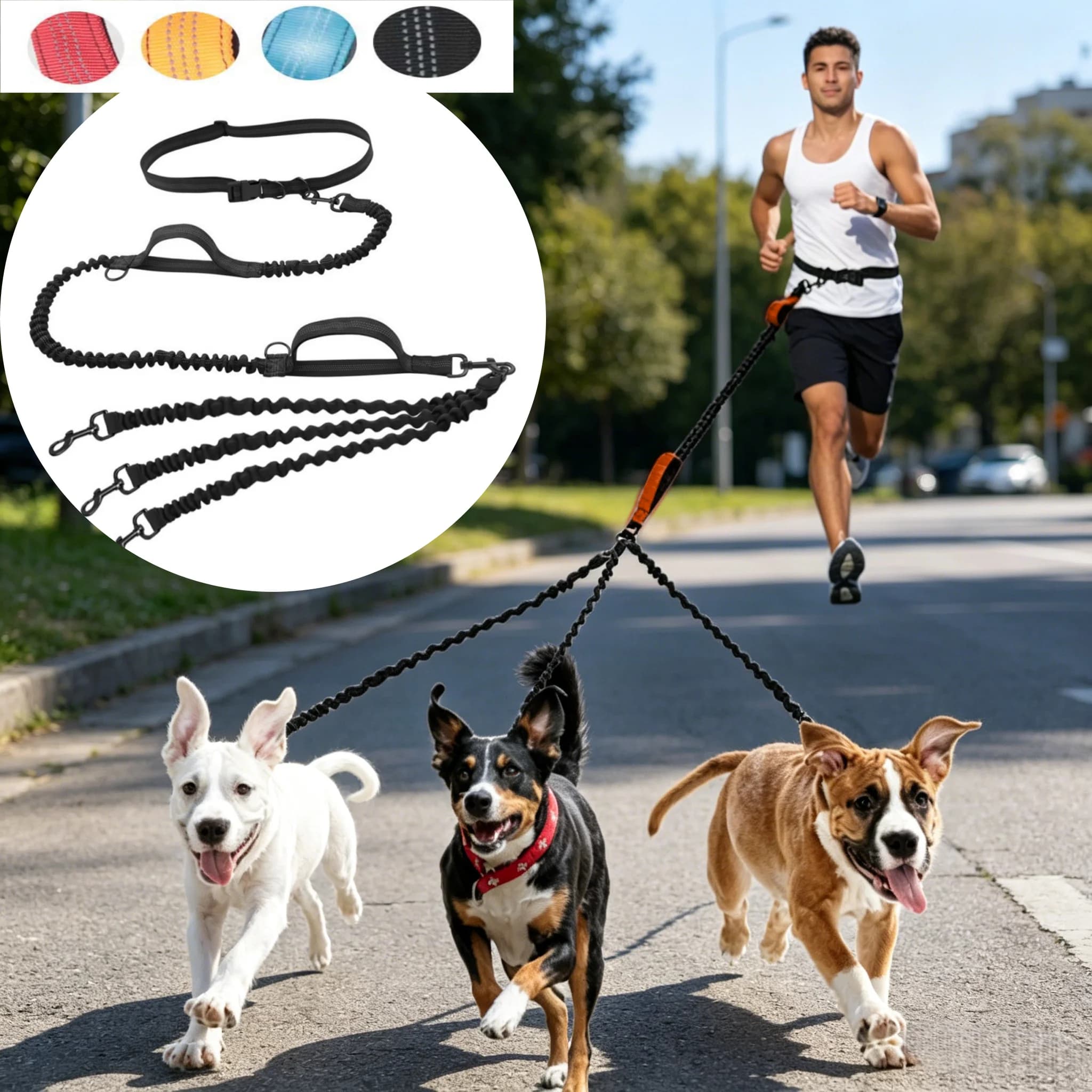 Guinzaglio per 1-3 Cani, Portatile, Riflettente, Doppio Guinzaglio Retrattile, Catena per Cani, Accessori per Animali Domestici, per Passeggiate