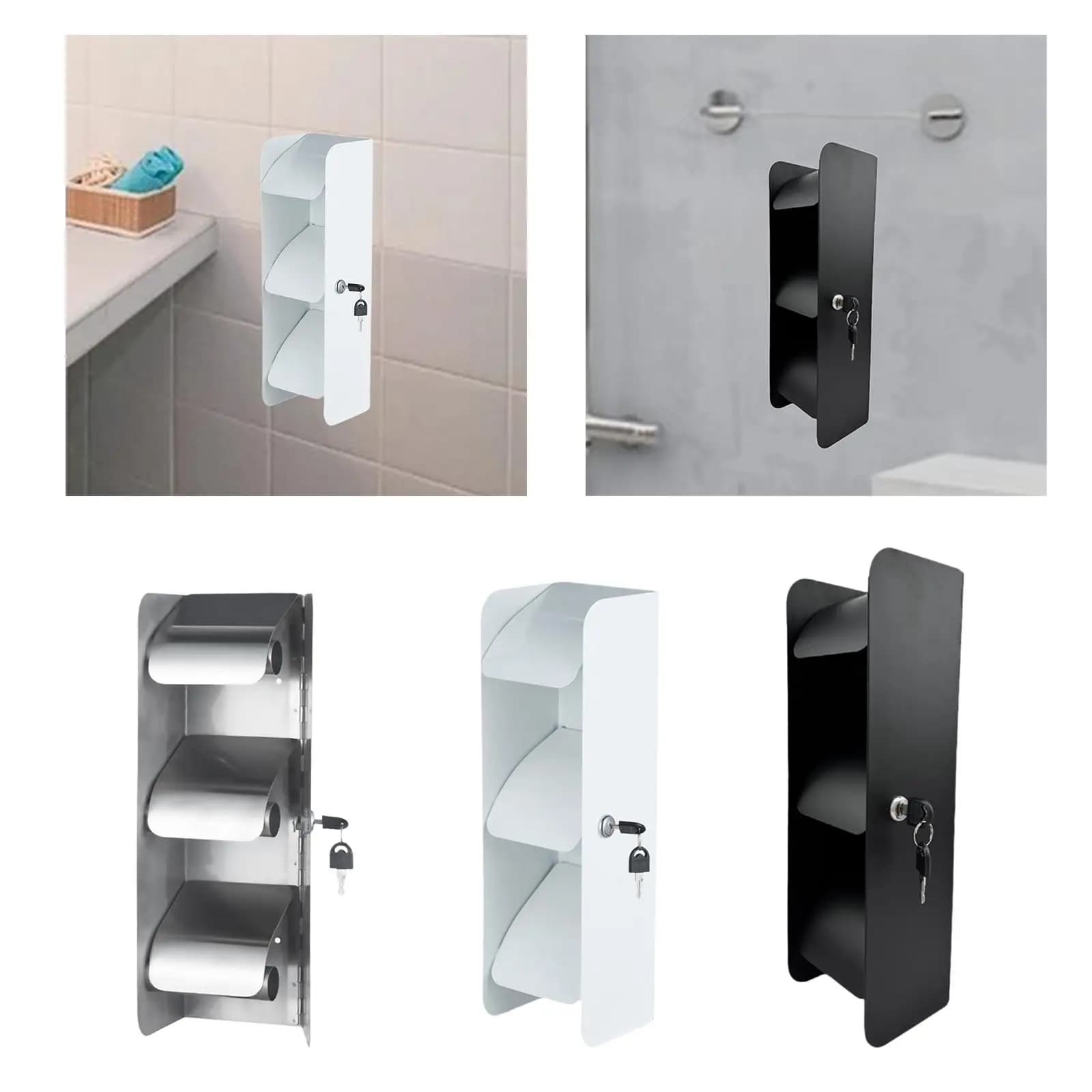 Dispenser per Carta Igienica con Serratura, Porta Carta Igienica Triplo per Bagno e Toilette, Contenitore per Salviette