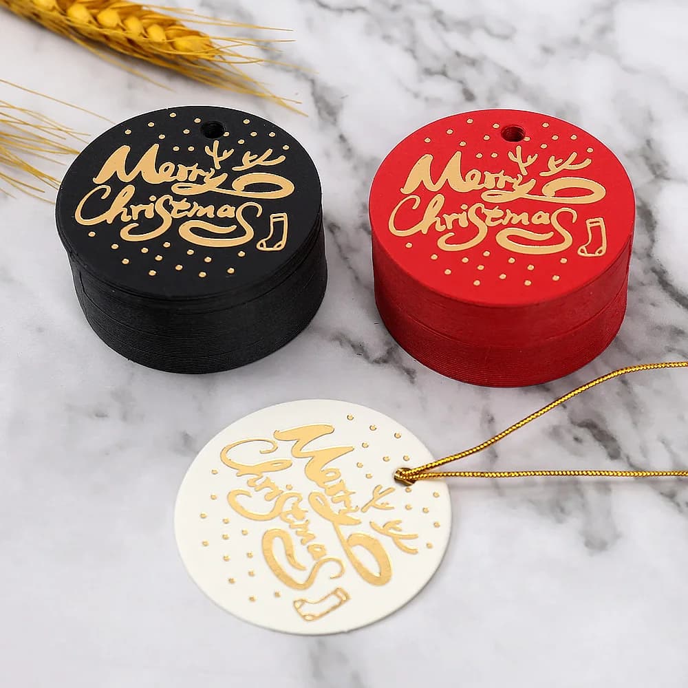 100pcs Merry Christmas Gift Packing Kraft Paper Tag Handmade Cookies Candy Packing Tags Happy Christmas Party Gift Packing Tags