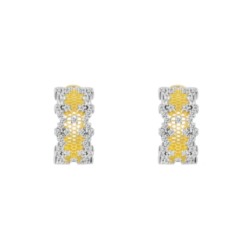 CAMEO Orecchini in argento 925 con zirconi sintetici Orecchini versatili con bordo gonna elegante in pizzo scavato con diamanti pieni in oro