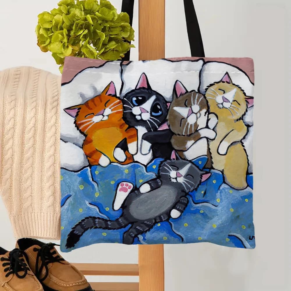 Borsa da spiaggia riutilizzabile per lo shopping a spalla con borsa tote per cartoni animati per gatti per donna, borsa da trasporto casual durevole