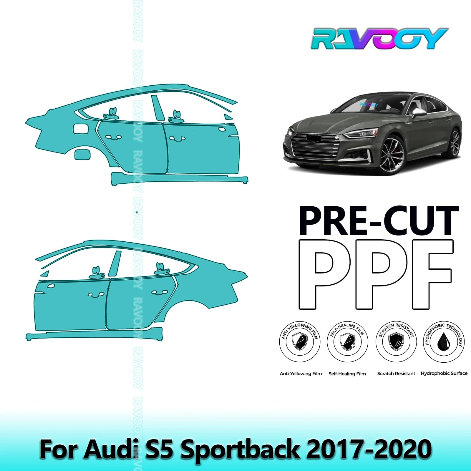 Per Audi S5 Sportback 2017-2020 8.5mil Trasparente Opaco Pre-Cut PPF Porta e Kit Pilastro A/B Set di Pellicole di Protezione Vernice TPU