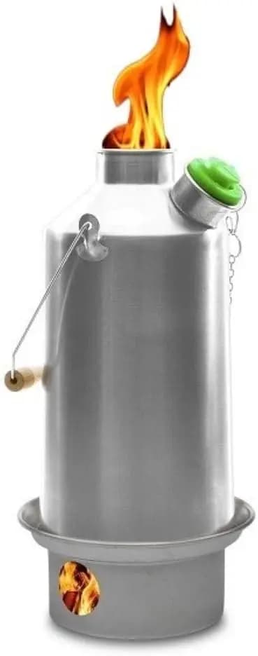 54 fl.oz stainless steel camping kettle with whistle, ultra fast hot wood stove for outdoor adventures