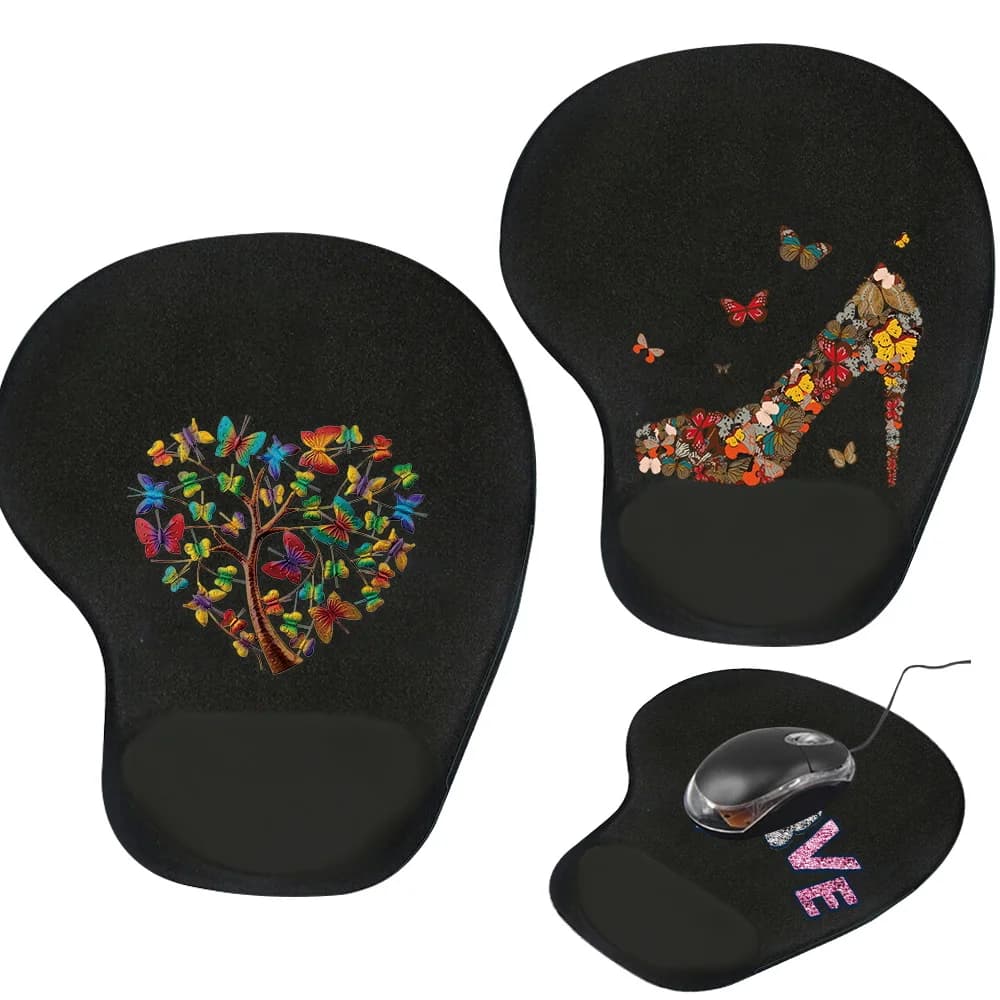 Tappetino per mouse ergonomico Tappetino per polso Stampa Serie Farfalla Gel di silicone Tappetino per supporto per poggiapolsi aeraturizzato antiscivolo Tappetino per mouse per computer