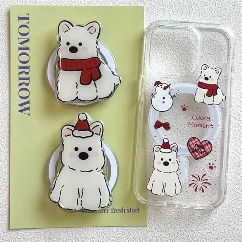 Korea Cute Scarf Puppy Magnetic Holder Grip Tok Griptok Phone Stand Holder Support For iPhone 15 14 13 For Pad Magsafe Smart Tok