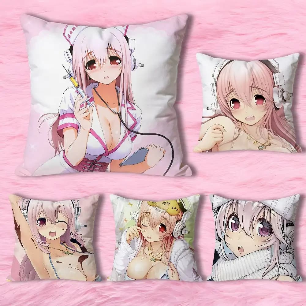 Cute S-Super S-Sonico Pillow Cases for Bedroom Living Room Sofa Home Decor Polyester Cushion Cover with Zipper
