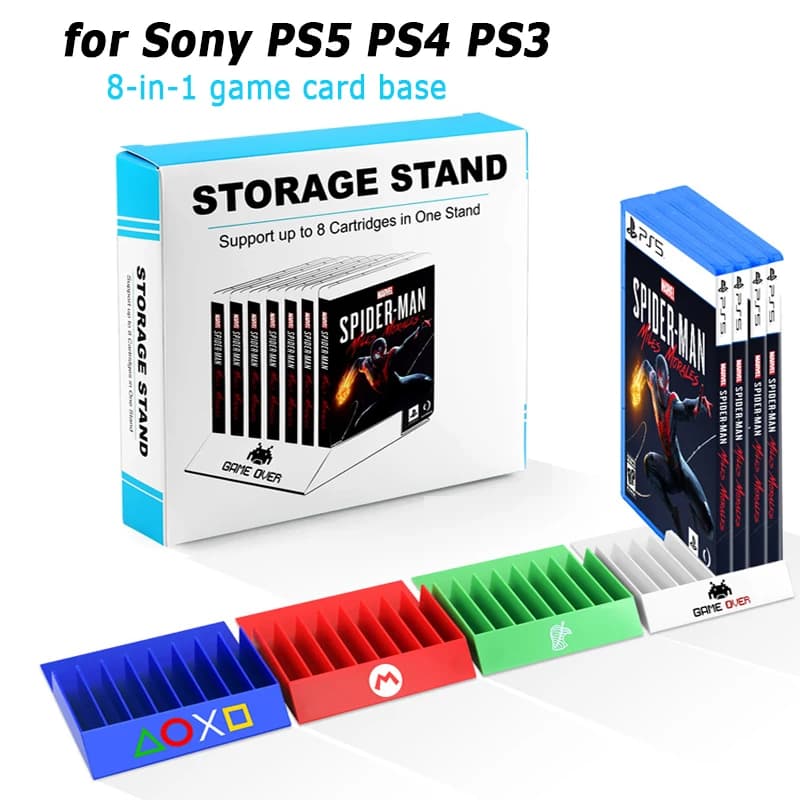 Staffa base per scheda da gioco 8 in 1 per disco PS4 Supporto per scatola di immagazzinaggio CD Espositore personalizzato Accessori per supporto per carte da gioco