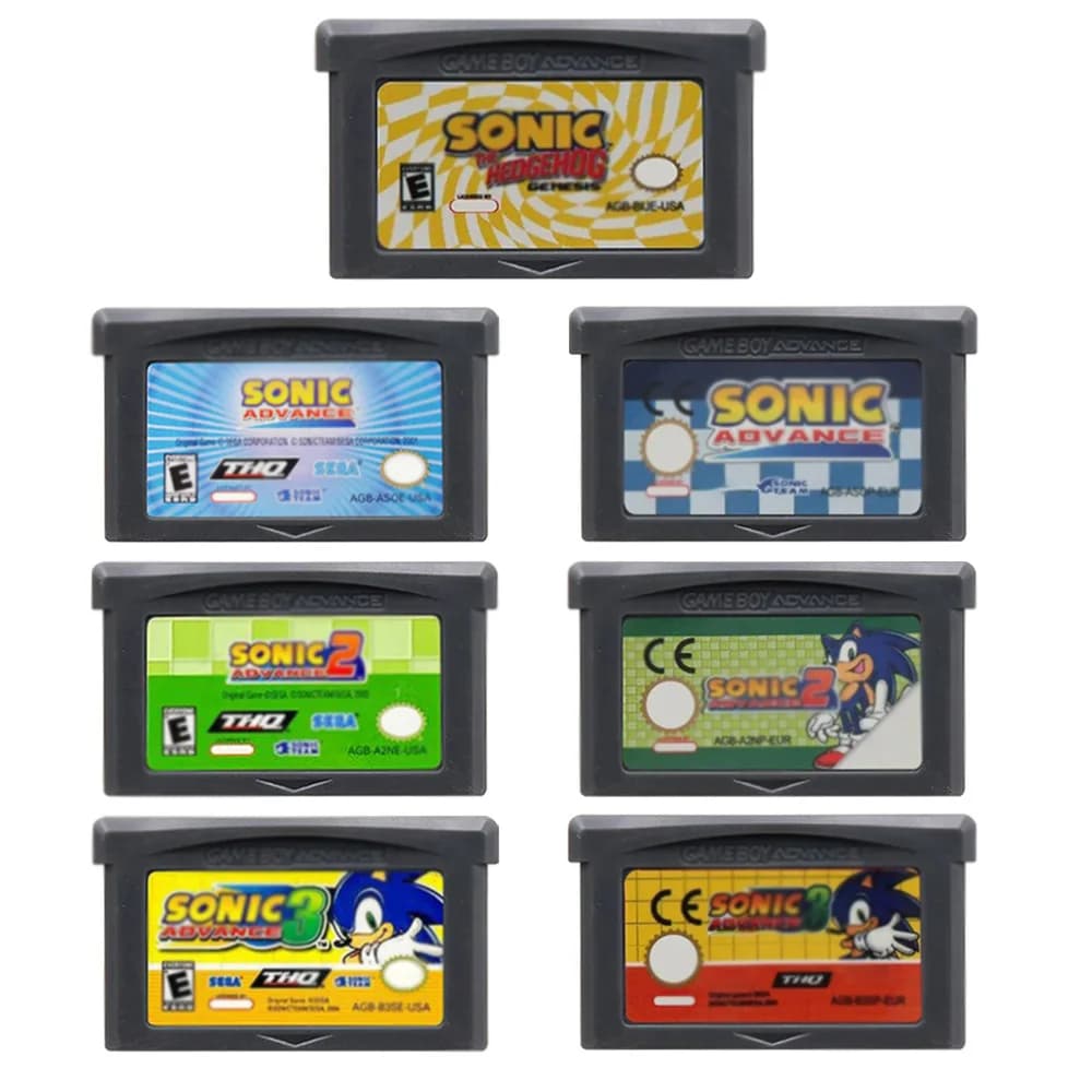 Cartuccia di gioco GBA 32 bit per console, Sonic Advance 1 2 3, Sonic The Hedgehog Genesis, versione con etichetta lucida DEU/FRA/ESP