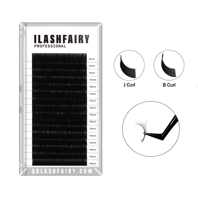 ILASHFAIRY Ciglia Nere Opache J / B / Curl in PBT Cashmere Coreano, 16 File di Ciglia Voluminose, Extension Ciglia Individuali
