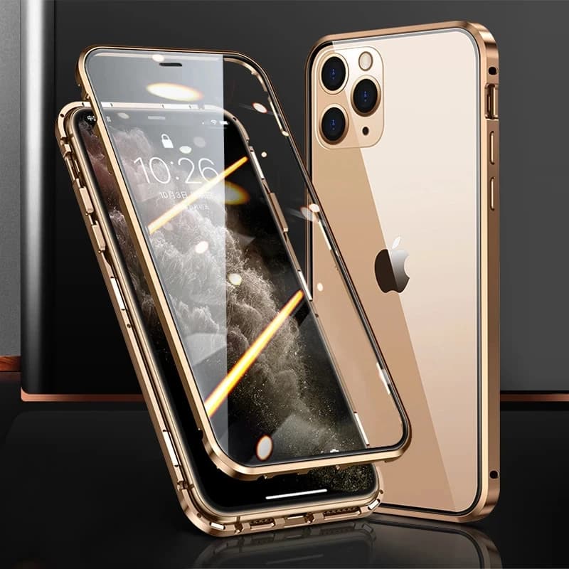 Metal Magnetic Two Sided Tempered Glass Case 360 Degree Protection for iPhone 15 14 12 11 Pro MAX XR XS 8 7 Plus SE 2020
