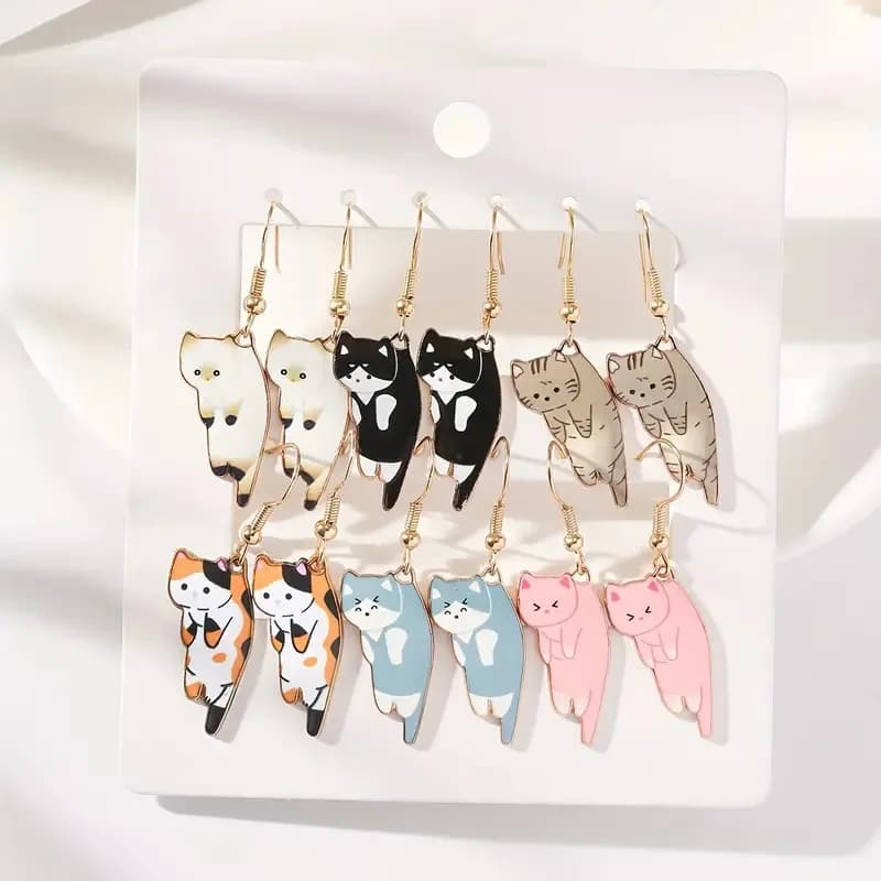 Simpatico gattino orecchino moda dolce cartone animato gatto orecchini pendenti per le donne smalto goccia olio ciondolo animale gioielli alla moda ragazza regalo