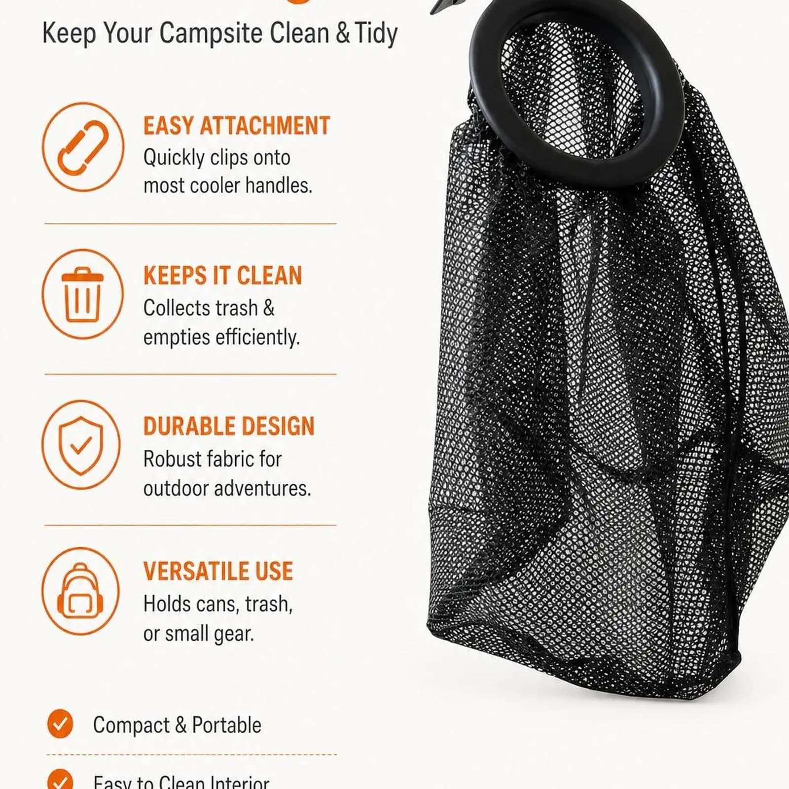 Cooler Trash Can Accessory Supplies Lightweight Portable Outdoor Cooler Trash Bag Easy Attachment Mesh Bag for Picnics Boat