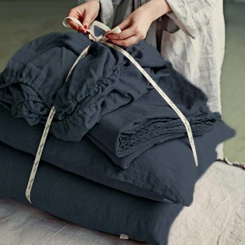 Set lenzuola con angoli in puro lino, lenzuolo con fascia elastica e federe, coprimaterasso morbido e traspirante per letto matrimoniale King size