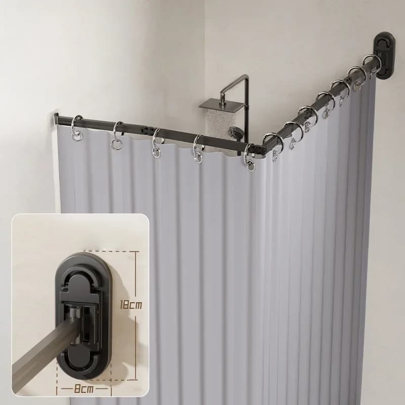 No Drill Sucker Folding Rod Shower Curtain Set Invisible Shower Partition Bathroom Dry-wet Separation Waterproof Retractable