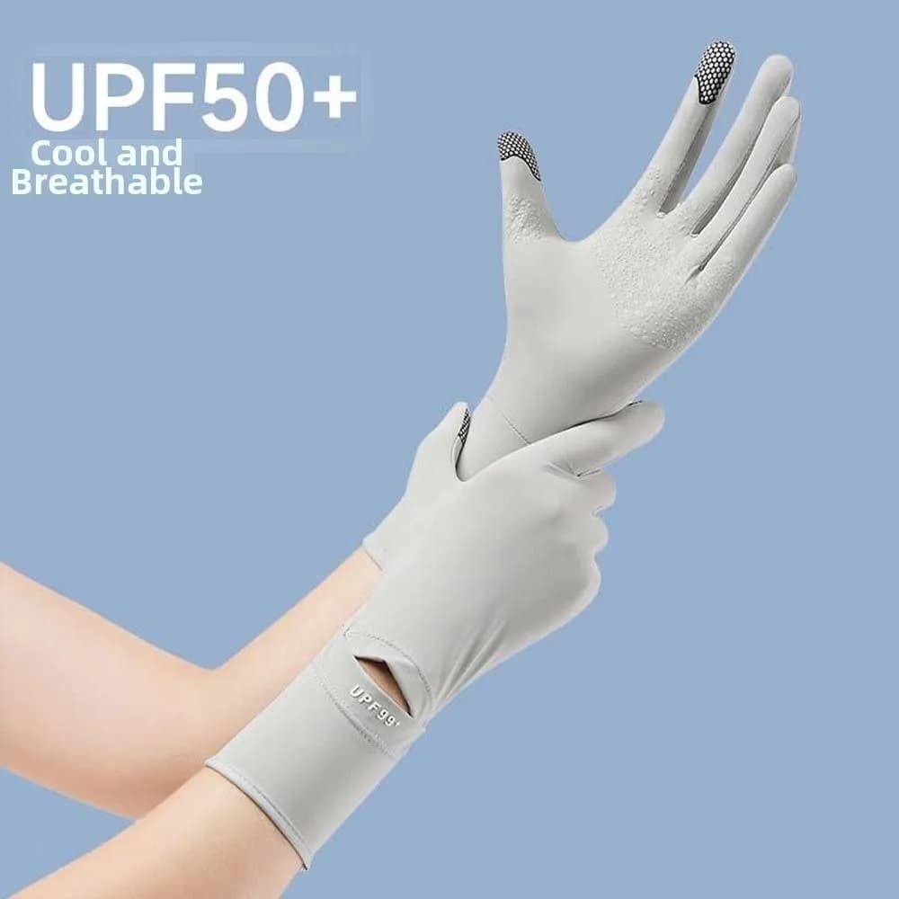 Breathable Women Sunscreen Gloves Solid Color Thin Ice Silk Riding Gloves Quick Dry Touch Screen Summer Driving Mittens Summer