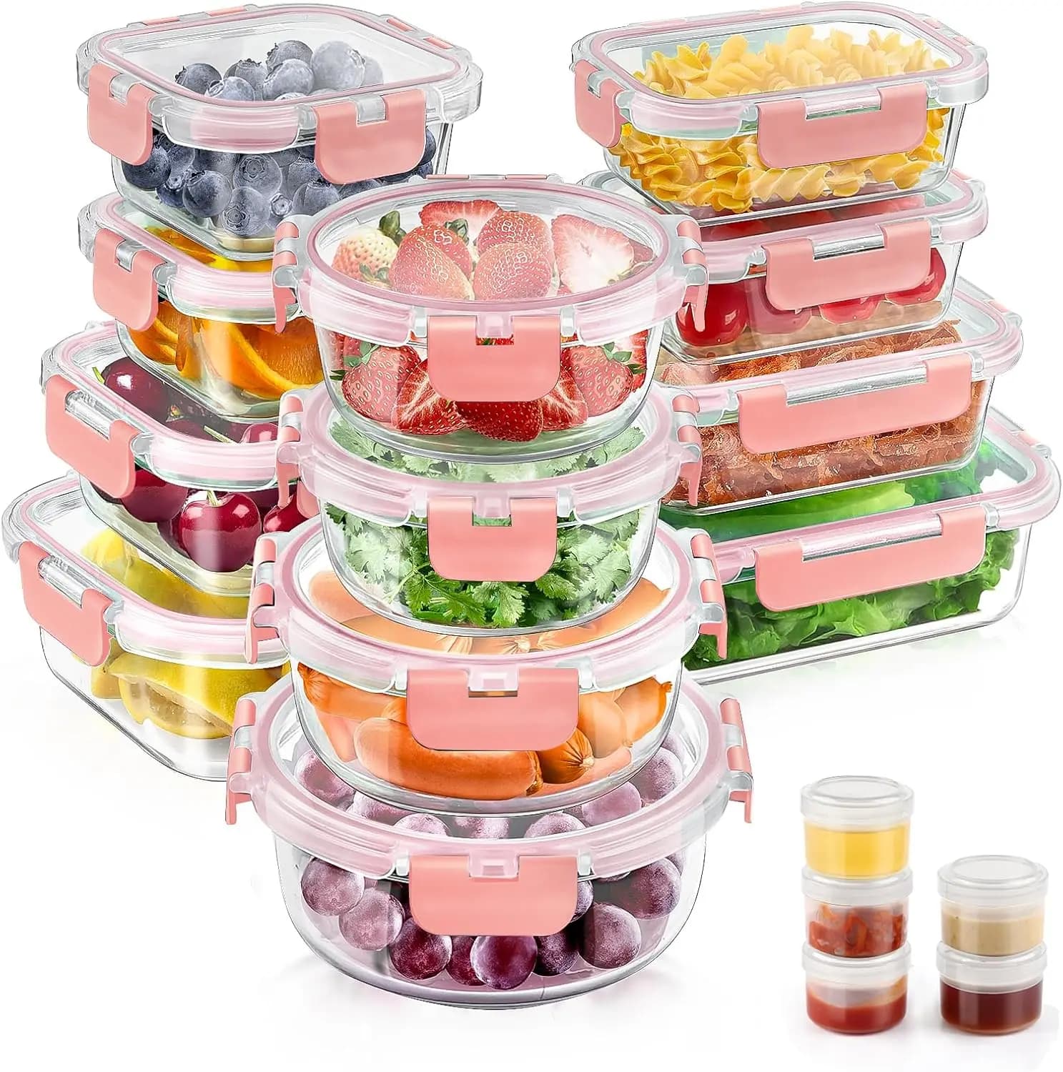 Set di 34 Contenitori in Vetro per Alimenti con Coperchi, Ermetici per Preparazione Pasti, Senza BPA, Adatti per Microonde, Forno, Congelatore e Lavastoviglie