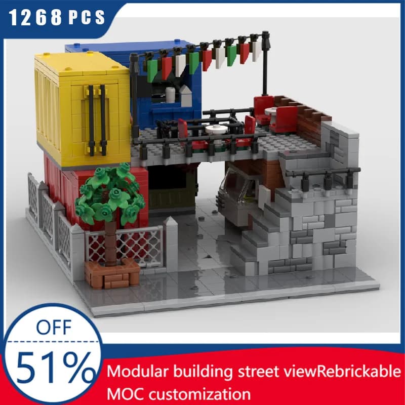 1268 PCS Food Market Modular Building Block Modern Container Park Architecture Model Display Toy Kids DIY Assembly Festival Gift