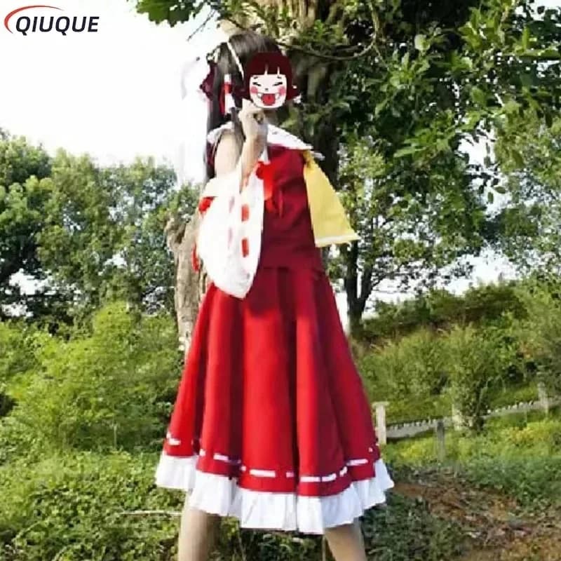 Anime Touhou Project Cosplay Hakurei Reimu Cosplay Costume Wig Mikofuku Women Uniform Dress Full Set Outfit