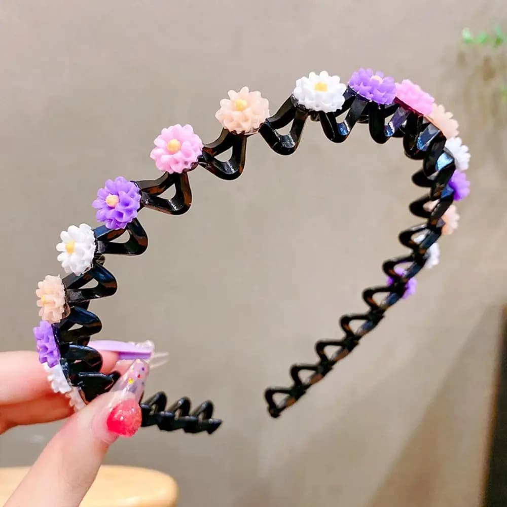 Korean Double Bangs Hairpin Hairband Braided Princess Children's Wave Hair Hoop Colorful Flower Kawaii Teeth Headband Party