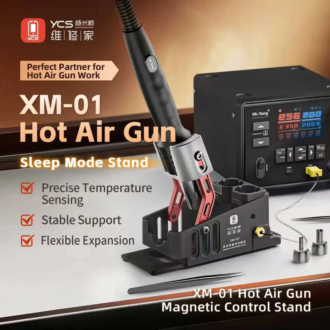Supporto Magnetico YCS XM-01 per Pistola ad Aria Calda con Sonda di Temperatura, Angolo Regolabile, Leggero e Resistente al Calore per Riparazione di Telefoni e PCB