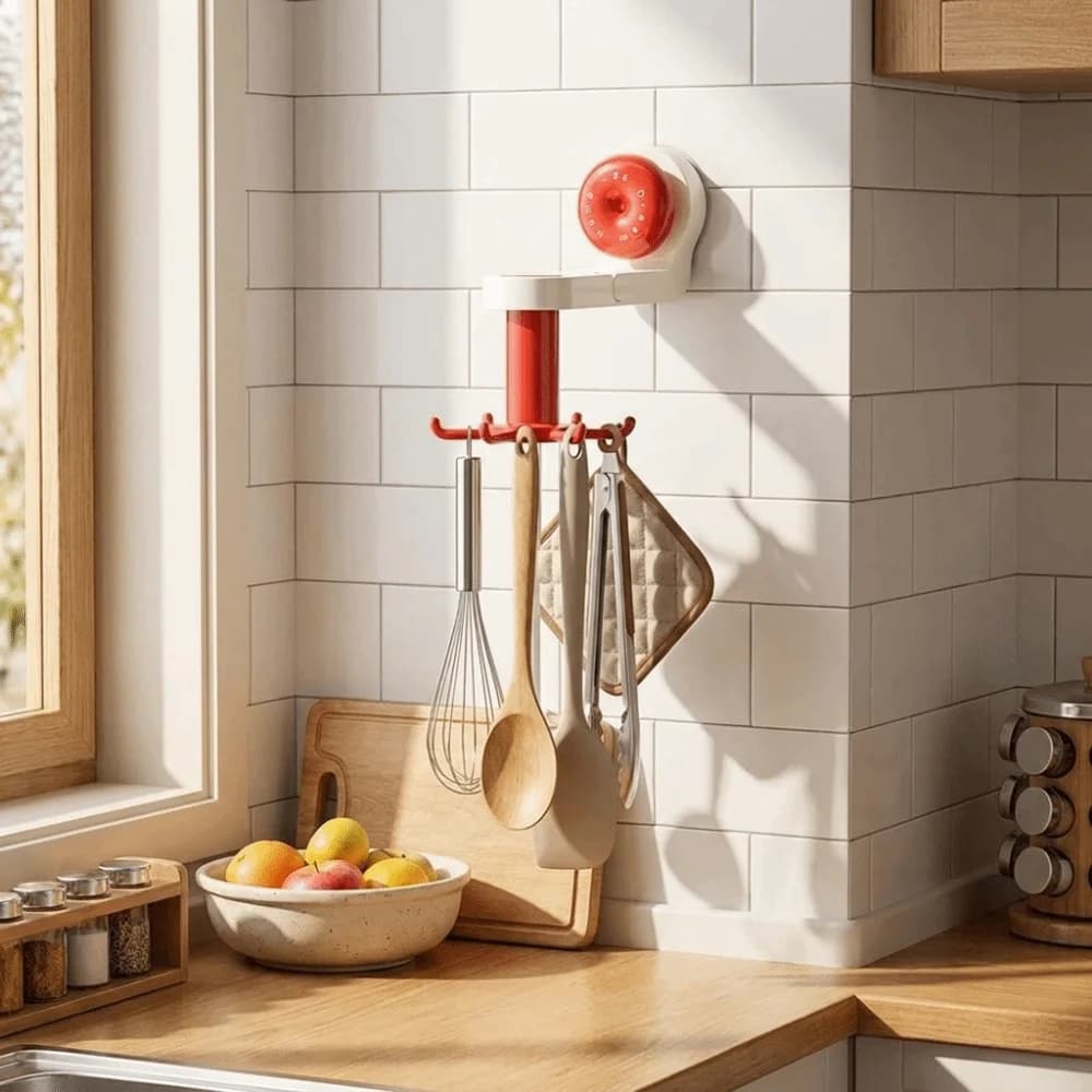 Rotatable Kitchen Rotating Hook Space-Saving Six-Claw Suction Cup Hook with Suction Cup Wall Mounted Storage Rack Kitchen