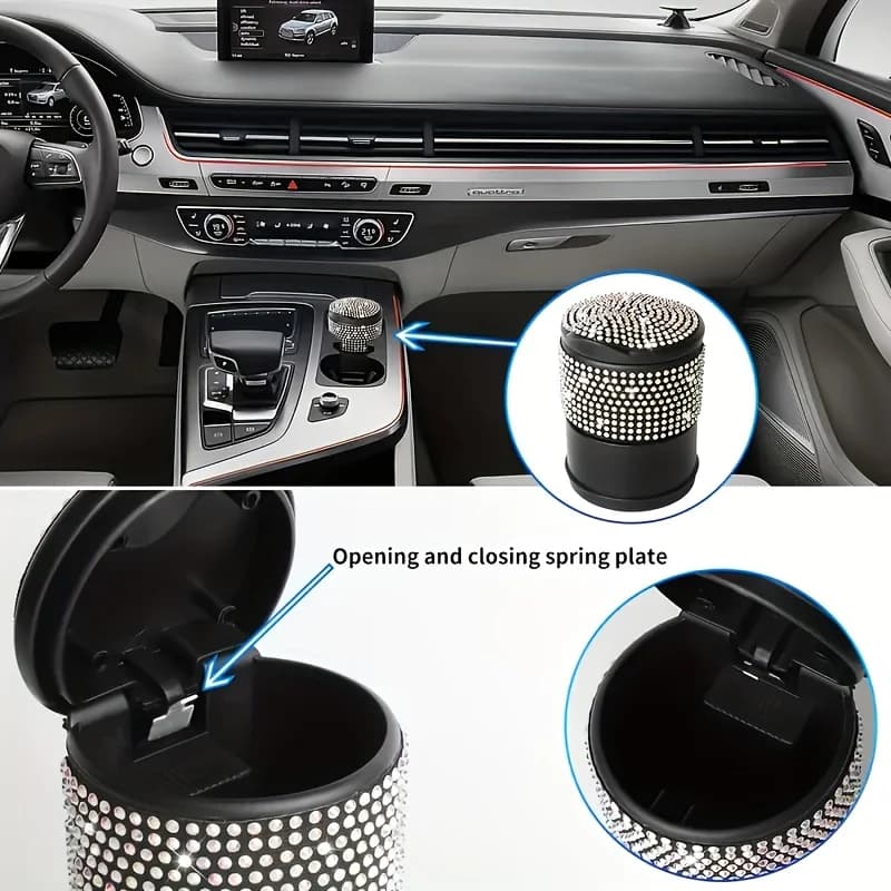 Posacenere Portatile Anti-Odore per Auto, Cestino Rotondo in Plastica Lucida con Coperchio e Vano Portamonete