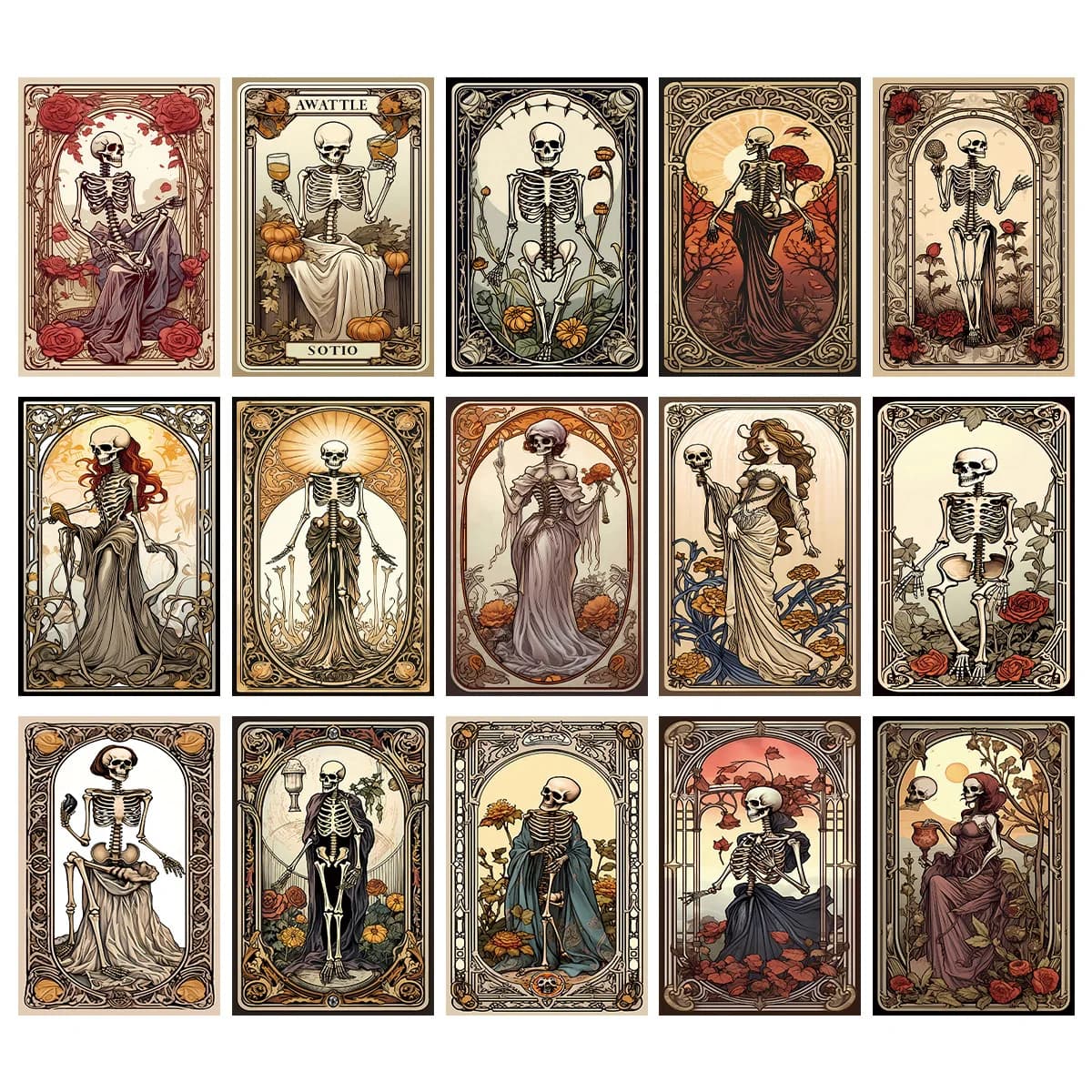 15pc Halloween tarocchi cartolina per la decorazione della parete di casa scheletro strega tarocchi carte Clipart Bundle Wall Art Poster decorazione di Halloween