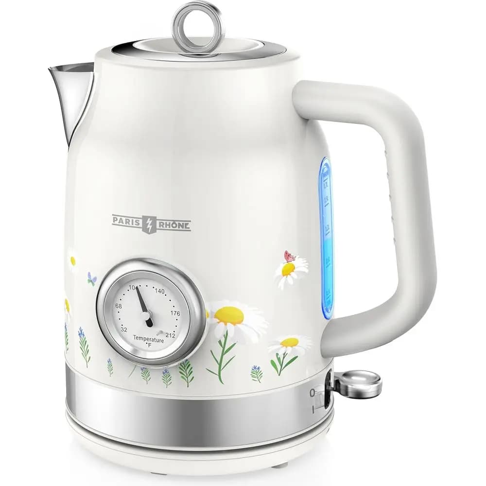 Bollitore elettrico in acciaio inossidabile da 1,7 litri con termometro, riscaldamento rapido, indicatore LED, spegnimento automatico e protezione contro l'ebollizione a secco