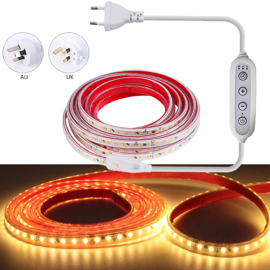 1m-25m 220V Striscia luminosa a LED IP67 Impermeabile 120 led/m 10 cm Nastro flessibile tagliabile LED con spina per interruttore dimmer temporizzato EU AU UK