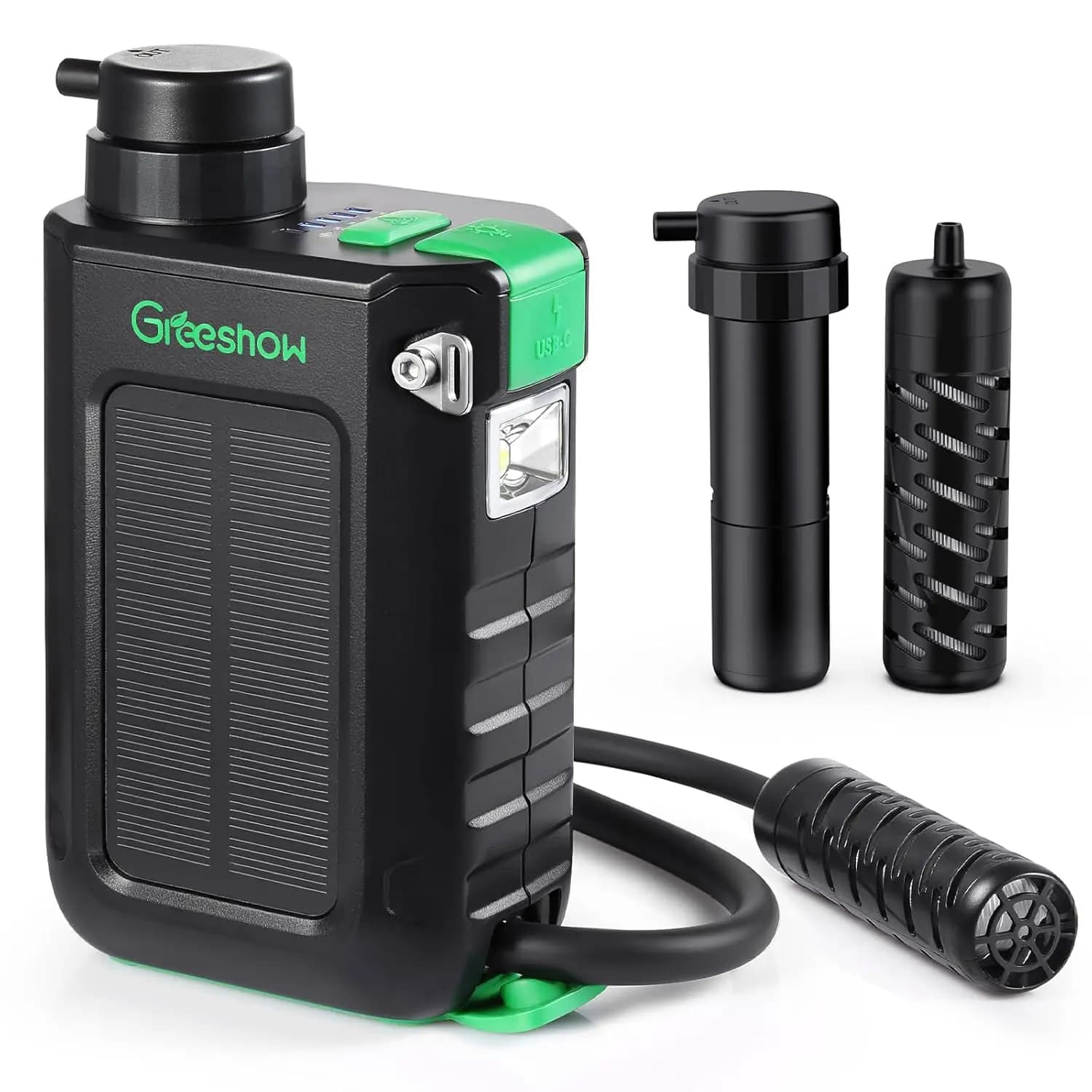 Portable Water Filter with 3000mAh Power Bank, 0.01 Micron Filtration for Camping and Hiking, USB/Solar Charging Manovella