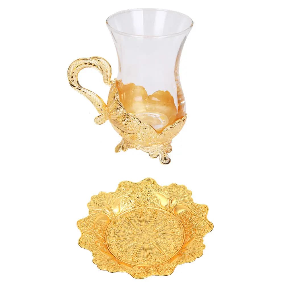1Set Zinc Alloy Glass Coffee Cup and Saucer Set Smooth Rim Anti Slip Design Dishwasher Safe Tea Cup Set for Hot Chocolate