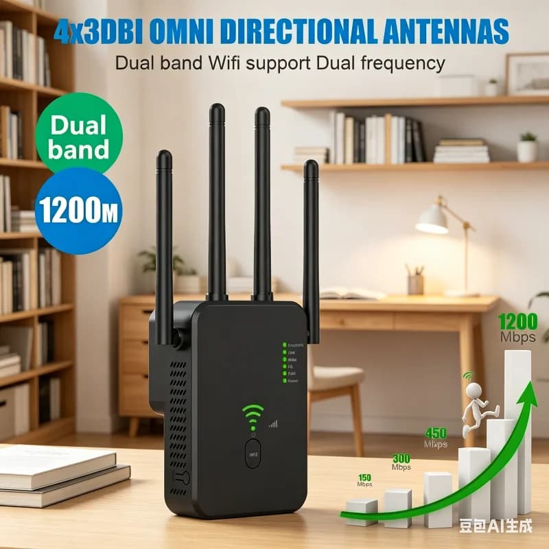 Ripetitore WiFi Dual-Band - 1200/300Mbps, Estende il Segnale WiFi 2.4G e 5G, Ripetitore Gigabit 802.11ac con WPS