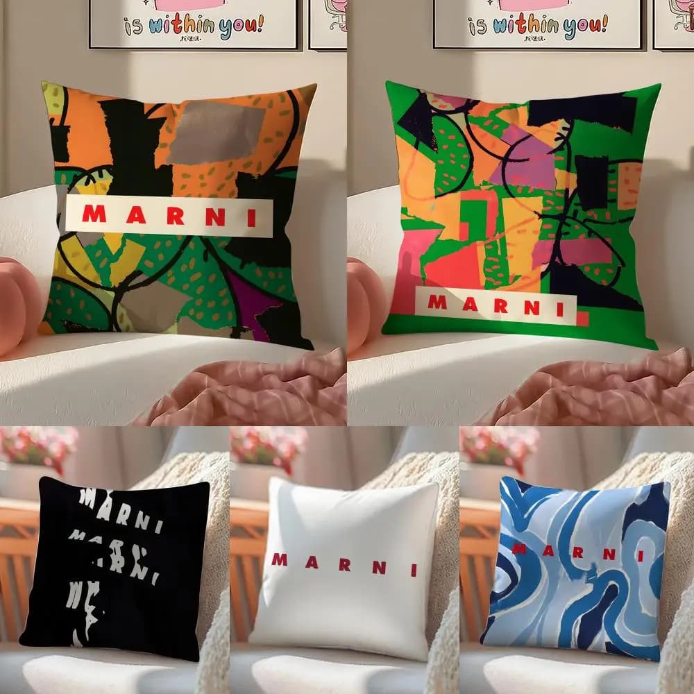 M-mARNI Brand Fashion Pillow Case Double-Sided Plush Sofa Cushion Covers Organic Breathable Invisible Zipper