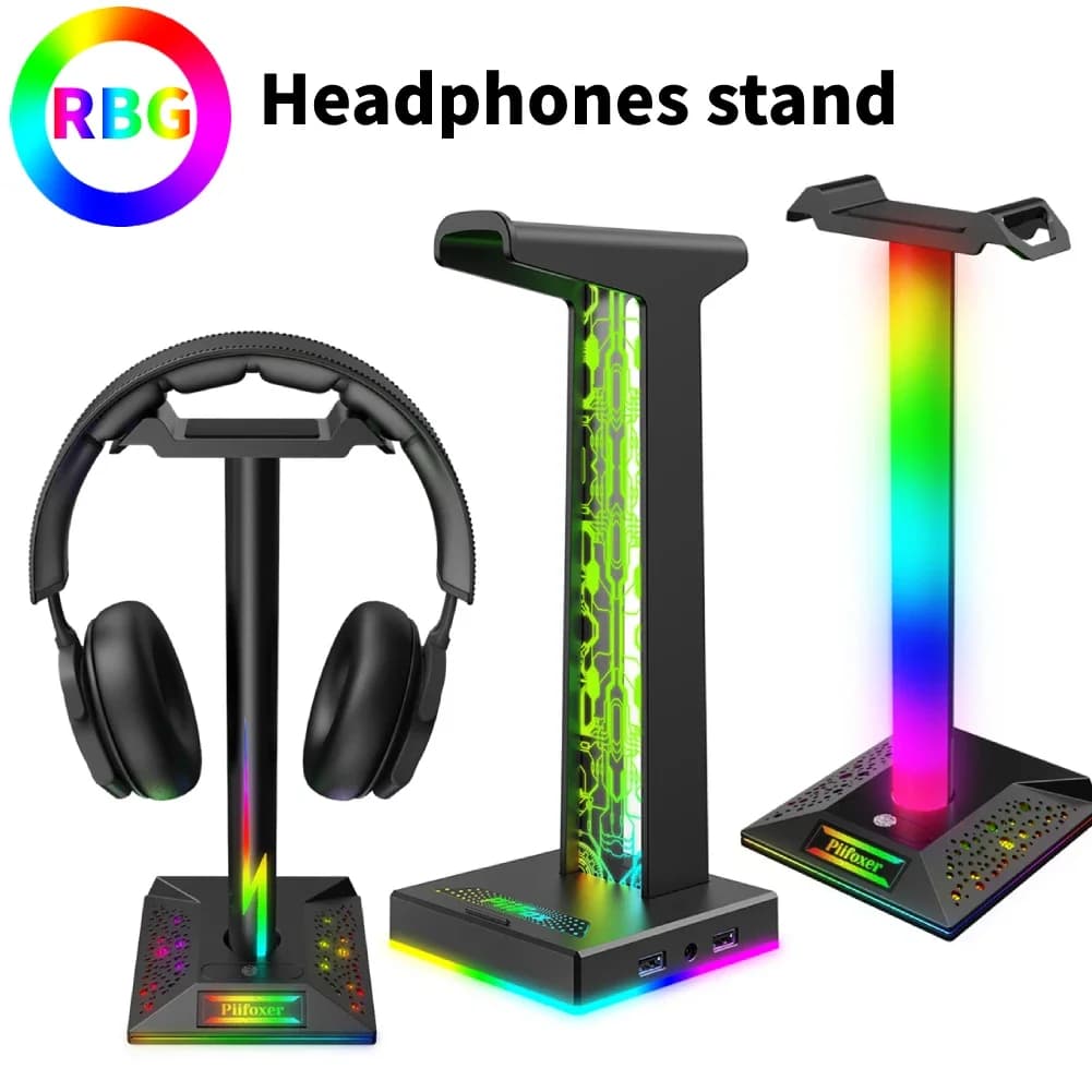 Supporto per cuffie RGB con porte USB di tipo C Porta audio da 3,5 mm Supporto per cuffie per TV Gamers desktop Accessori per PC da gioco Scrivania