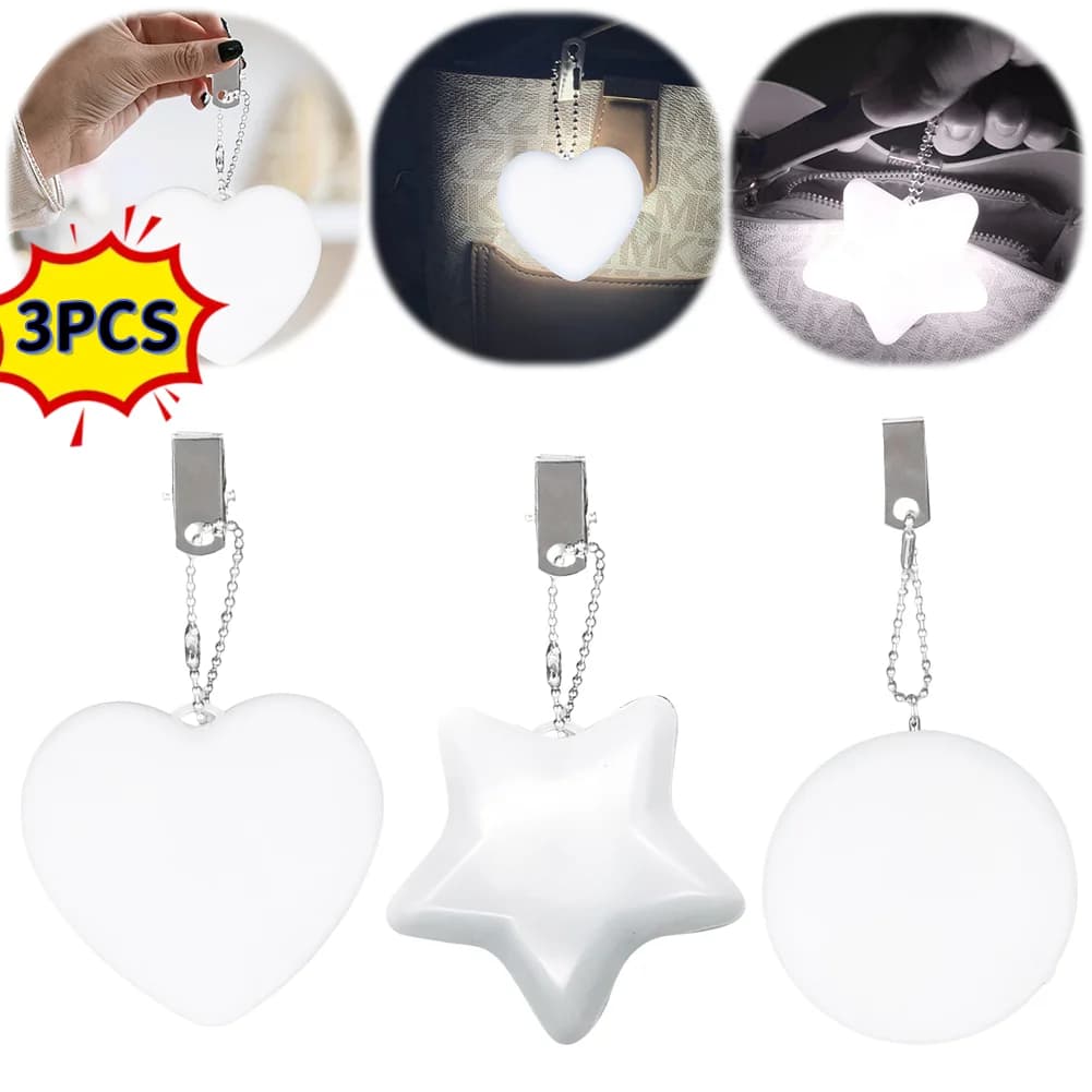 1-3PCS LED Borsa a mano Luce Cuore Rotondo a forma di stella Borsa Lampada Sensore tattile Borsa Luce notturna con portachiavi Clip Regali di Natale per le donne