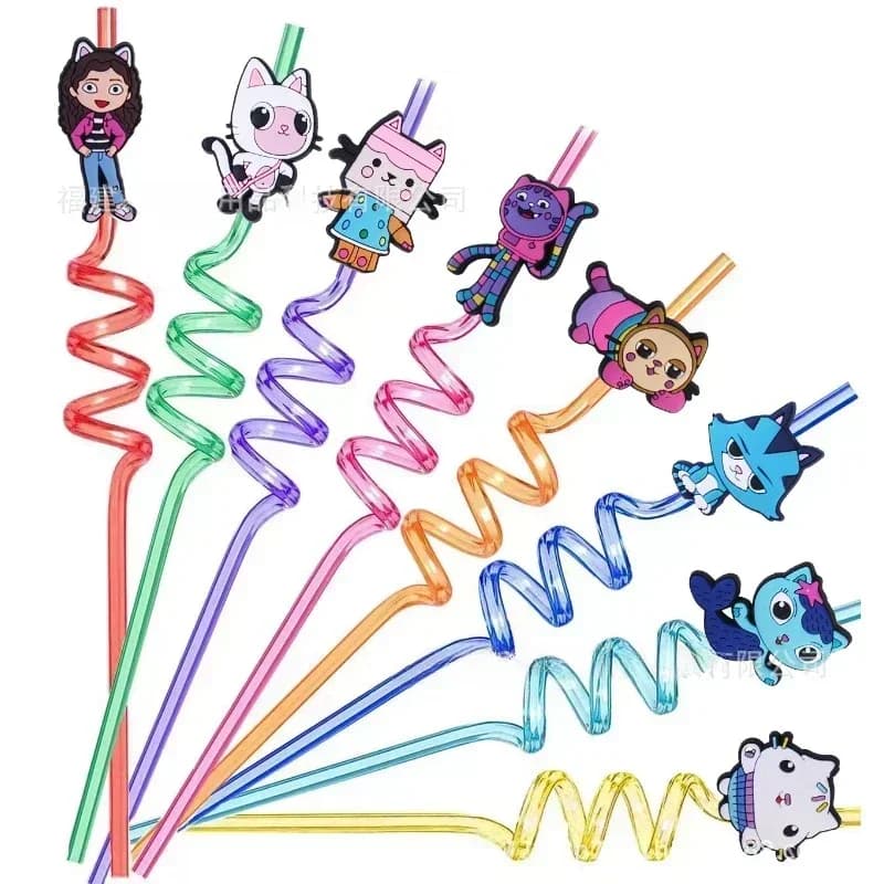 Set di 8 Cannucce Riutilizzabili a Tema Gabby Dollhouse Cats per Bambini e Bambine, Accessori per Feste di Halloween e Carnevale