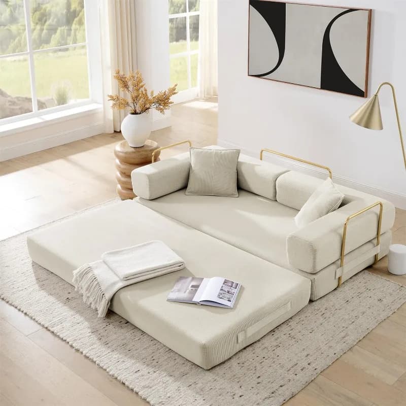 Divano Letto Pieghevole 4-in-1, Divano Senza Struttura da 78 Pollici con Telaio a Forma Fissa, Divanetto Letto in Corduroy