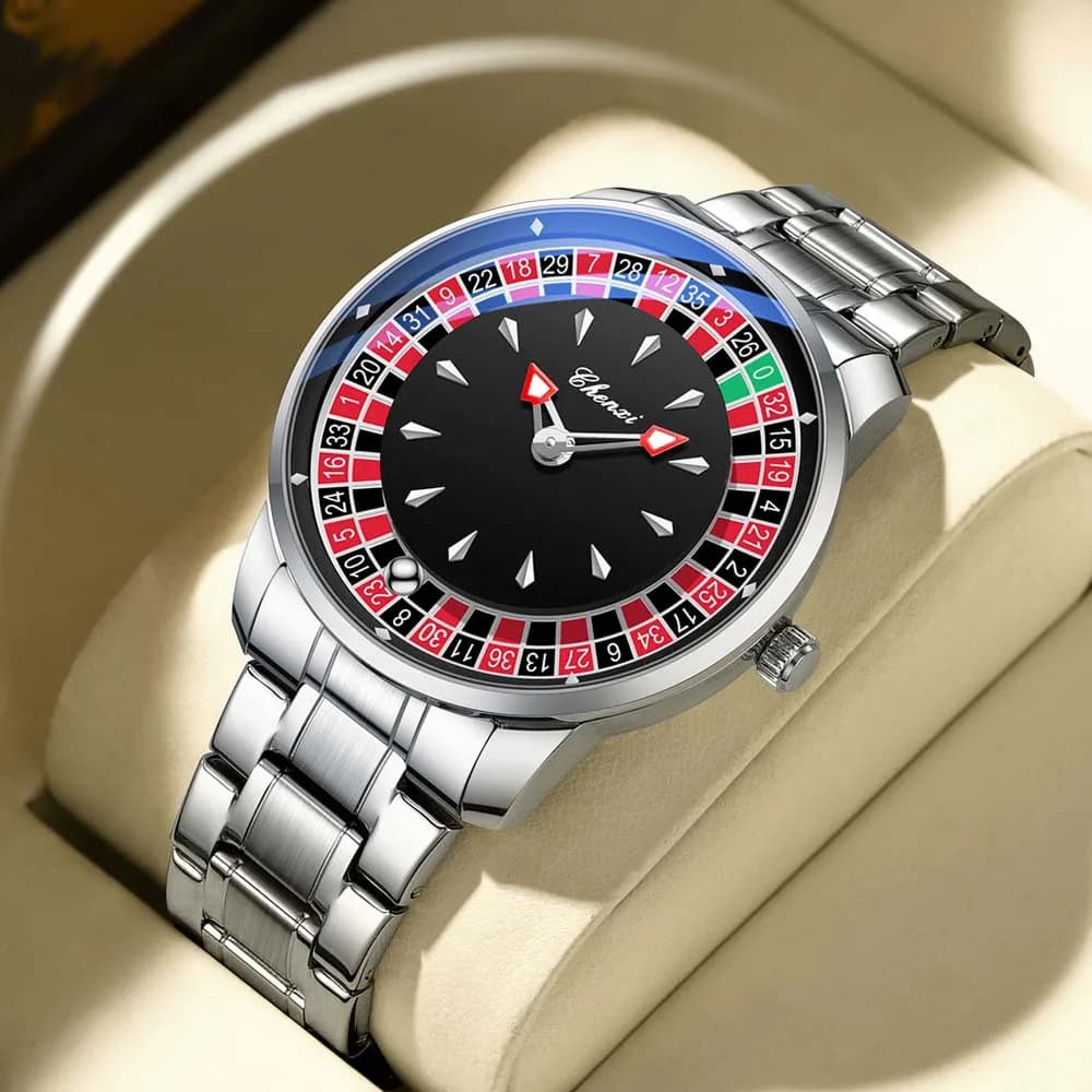 CHENXI Creative Card & Roulette Men's Quartz Watch Large Dial Water-Resistant Luminous Watch Unique Trendy Revolving Dial Watch