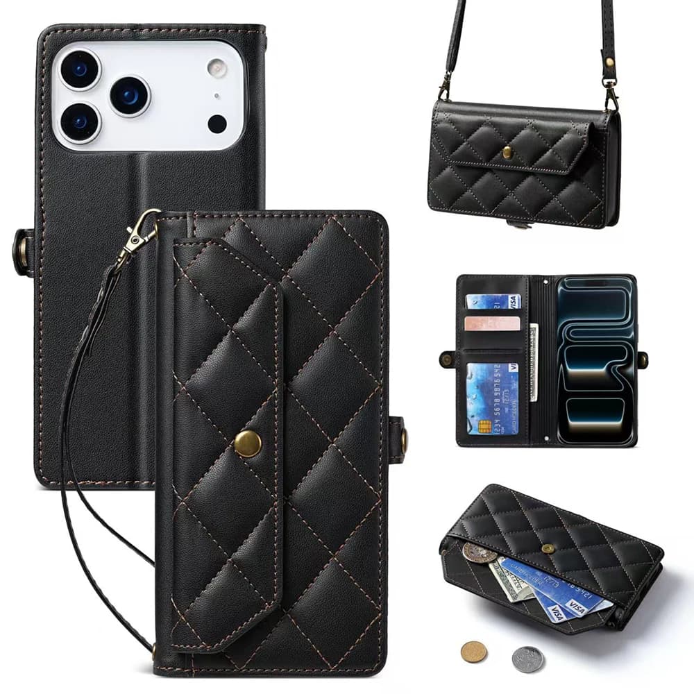 Leather Wallet Case for iPhone 17/17 Air/17 Pro/17 Pro Max RFID Crossbody Strap Card Holder Magnetic Clasp Heavy Duty Cover