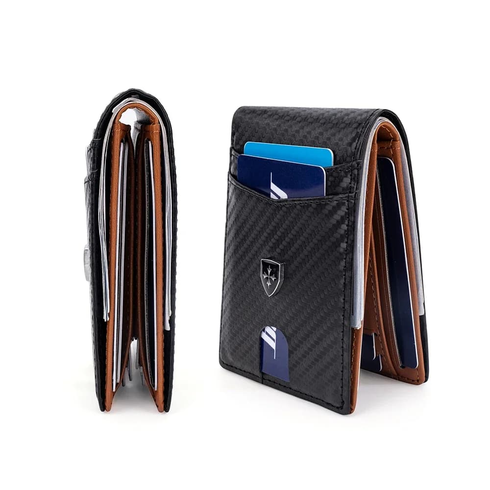 Portafoglio sottile da uomo in pelle con fermasoldi Portafogli da uomo con blocco RFID Tasca frontale Porta carte di credito bifold Portafoglio da uomo