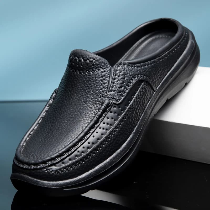 Ciabatte estive da giardino, zoccoli impermeabili e antiscivolo, scarpe da chef leggere, comode, taglia grande, scarpe in pelle nera, ciabatte da esterno