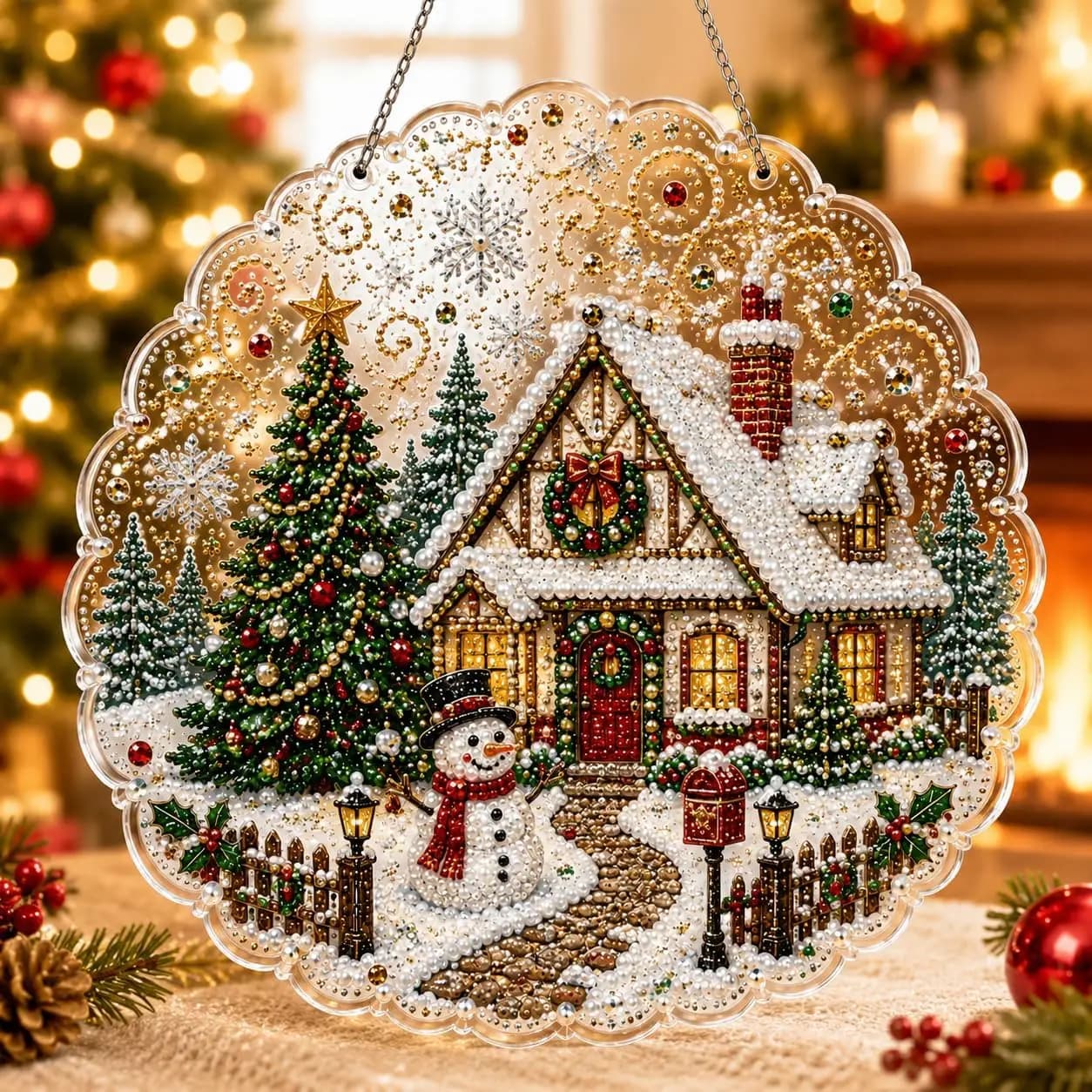 Double Sided Acrylic Rhinestone DIY Diamond Painting Pendant Gem Hanging Ornament Classic Home Decor