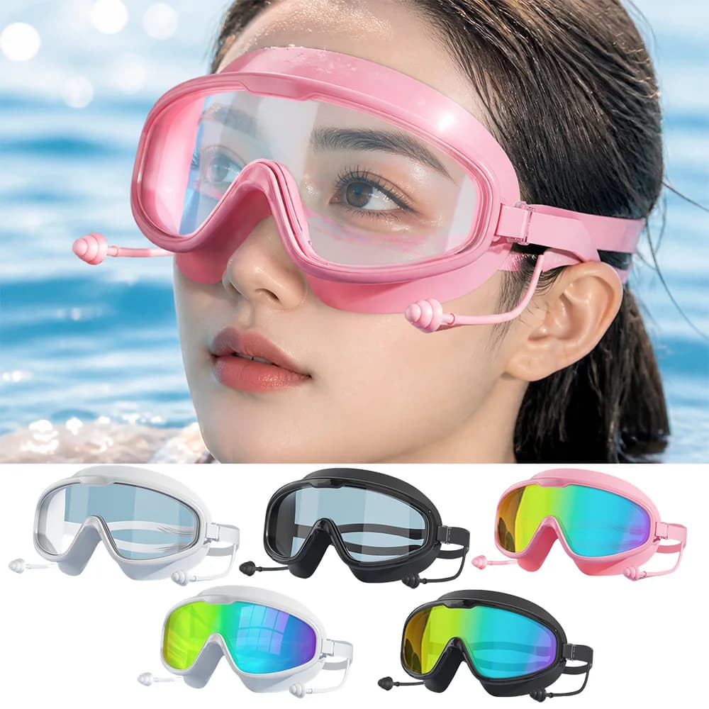 Unisex Leakproof Swim Goggles Flexible Nose Bridge Built‑in Earplugs,1/2PC Optional for Adults Pool Training Water Park Leisure